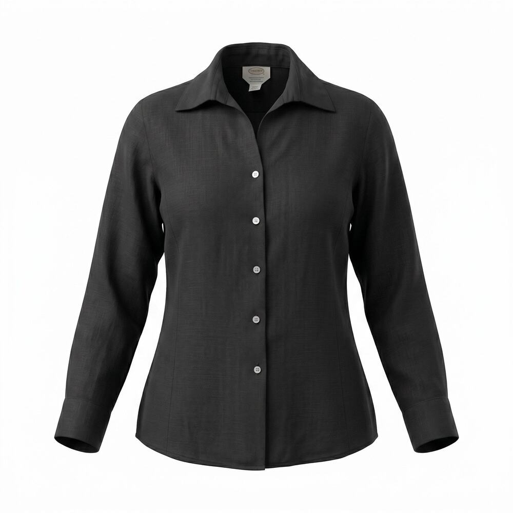 Talbots Irish Linen Womens Size 10 Black Button Front Long Sleeve Blouse